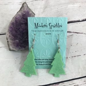 MODERN SPARKLES green pine Christmas tree earrings